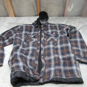 Dickies Shirt Jacket Mens XXL Blue Plaid Flannel Lined Hooded Full Zip Outdoor